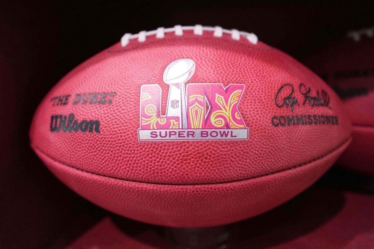 A NFL Super Bowl 59 Wilson Duke football at the Super Bowl LIX Experience at the Ernest N. Morial Convention Center.