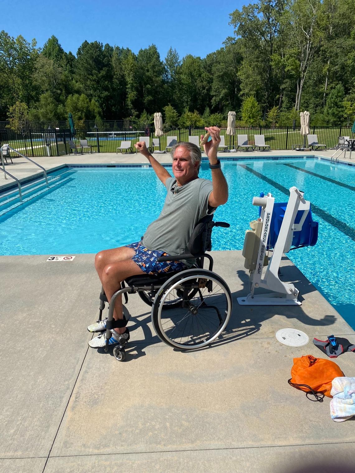 Ed Petner swims a mile in his Clayton pool, a task that takes him roughly an hour and 15 minutes.