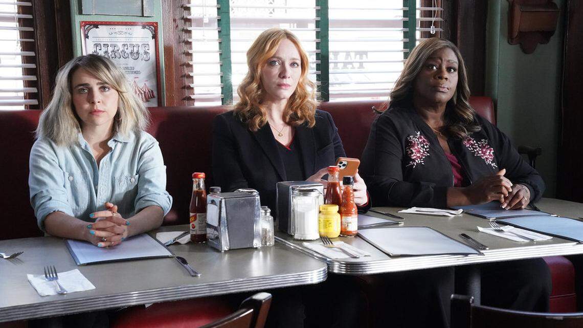 (L-R): Mae Whitman as Annie Marks, Christina Hendricks as Beth Boland, Retta as Ruby Hill in the NBC drama “Good Girls.”