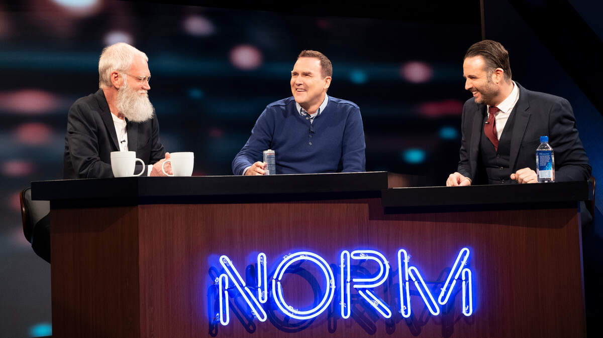 (L-R): David Letterman, Norm Macdonald and Adam Eget in the new Netflix talkshow “Norm Macdonald Has a Show.”