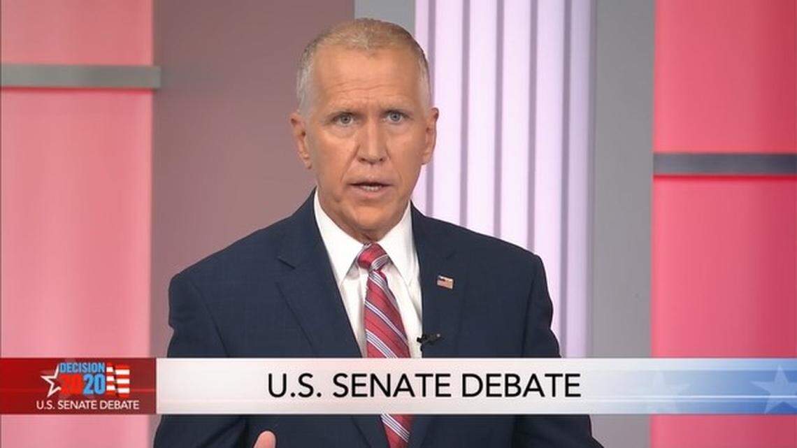 U.S. Sen. Thom Tillis, pictured, and Democratic challenger Cal Cunningham took part in a debate Sept. 14, 2020, for the first of three televised debates in their pivotal U.S. Senate election in North Carolina.