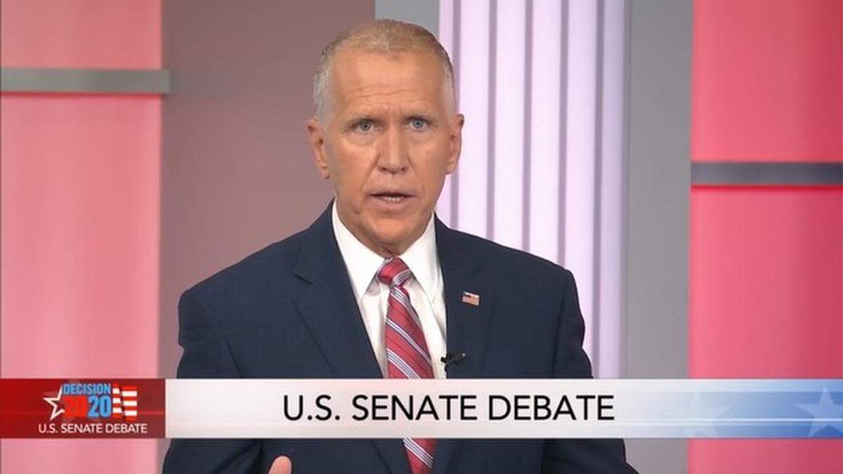 U.S. Sen. Thom Tillis, pictured, and Democratic challenger Cal Cunningham took part in a debate Sept. 14, 2020, for the first of three televised debates in their pivotal U.S. Senate election in North Carolina.