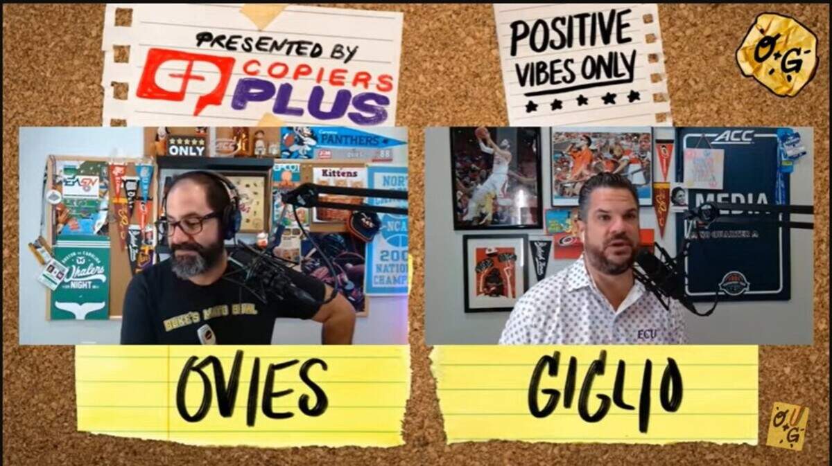Joe Ovies, left, and Joe Giglio host the “Ovies + Giglio” sports talk show, available via podcast or YouTube.