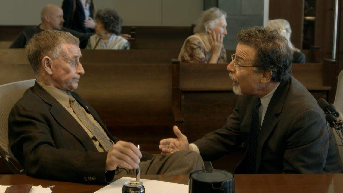 Michael Peterson, left, and attorney David Rudolf in Episode 13 of "The Staircase." Netflix will have all 13 episodes of the documentary series (which includes three new episodes) for the first time starting June 8.