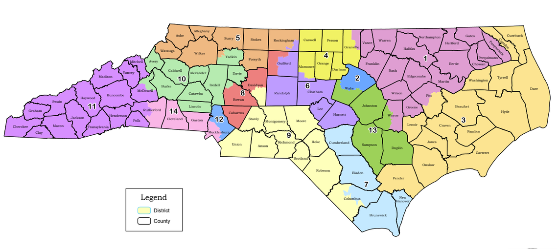 This is the version of North Carolina congressional districts approved by the General Assembly in February. The map still must pass court review.