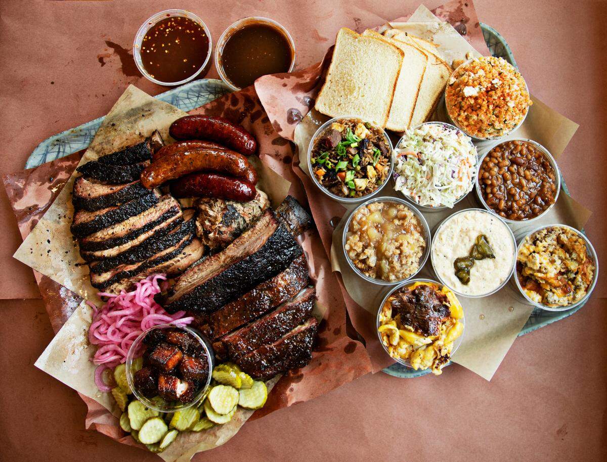 Jon G’s Barbecue serves ribs, brisket, pulled pork, turkey and house-made sausage links along with a variety of sides including mac & cheese, brown sugar smoked beans, jalapeño cheese grits, cole slaw, fruit crunch and Mexican street corn salad.
