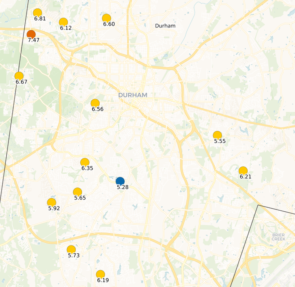 Total rainfall amounts from Tropical Storm Debby in Durham, North Carolina. The figures are from the Community Collaborative Rain, Hail & Snow Network, a national nonprofit that measures local rainfall and submits data to the National Weather Service.