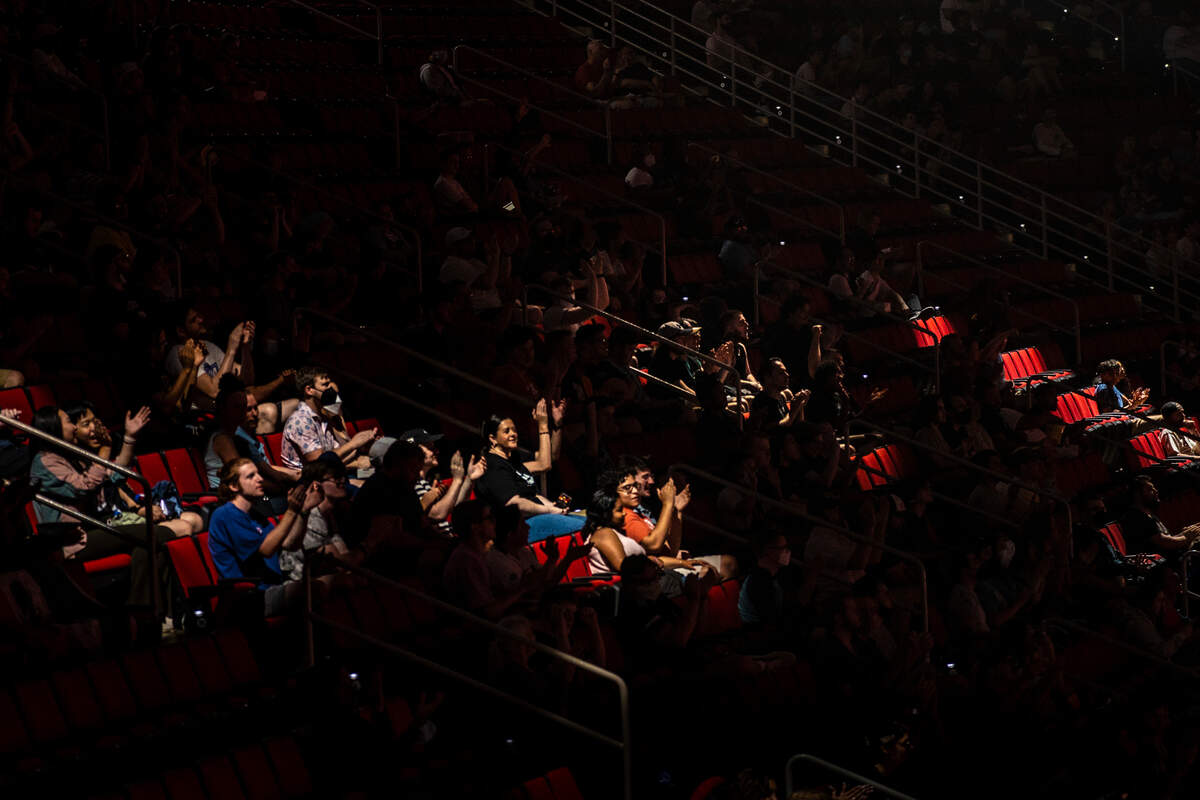 Audience members cheer at the Apex Legends Global Series Championship at the PNC Arena in Raleigh, N.C. on Thursday, July 7, 2022.