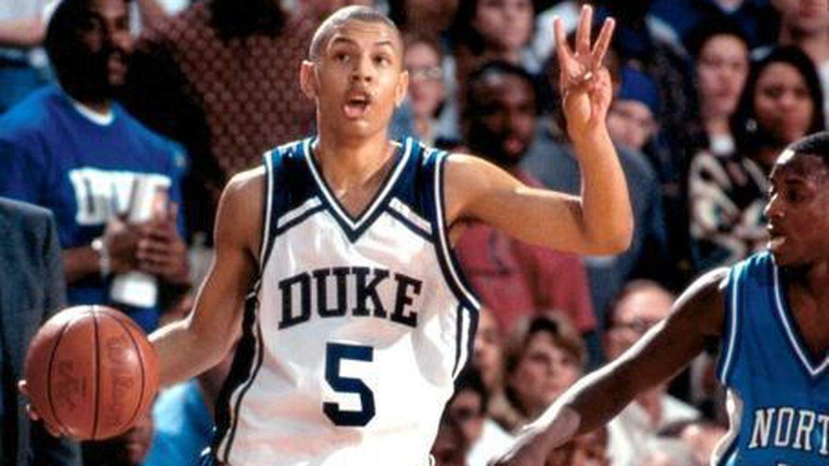 Duke guard Jeff Capel, who hit a 35-foot shot to send the game into double overtime, helped his struggling team compete with highly ranked UNC on Feb. 2, 1995.
