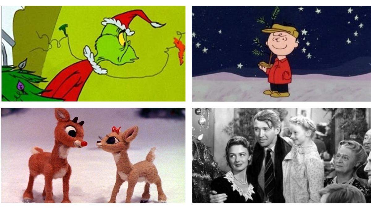 Enjoy Christmas television programming such as (clockwise) “How the Grinch Stole Christmas!” “A Charlie Brown Christmas,” “It’s a Wonderful Life” and “Rudolph the Red-Nosed Reindeer.”