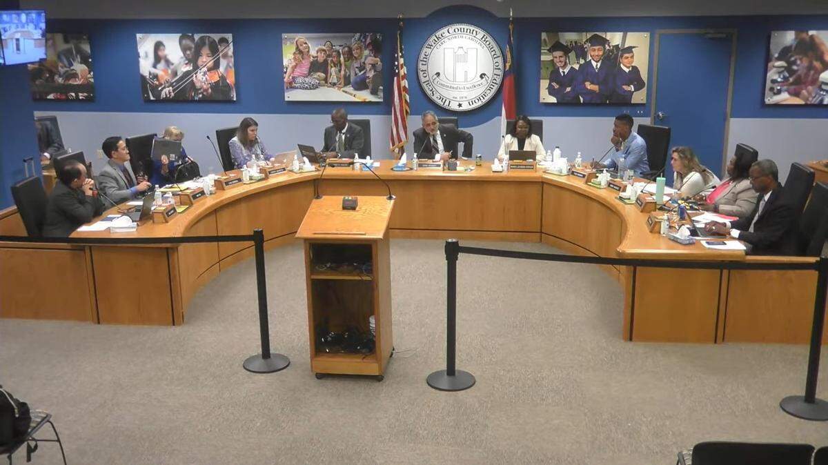 Wake County school board members discuss state legislation that would expand funding for private school vouchers during their meeting on Sept. 17, 2024 in Cary, N.C.