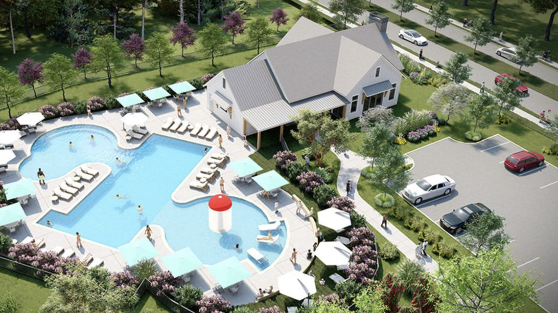 An aerial rendering of Silverstone Townes in Knightdale, one of several new townhome communities to open in the Raleigh area metro. Townhomes start at $349,999.