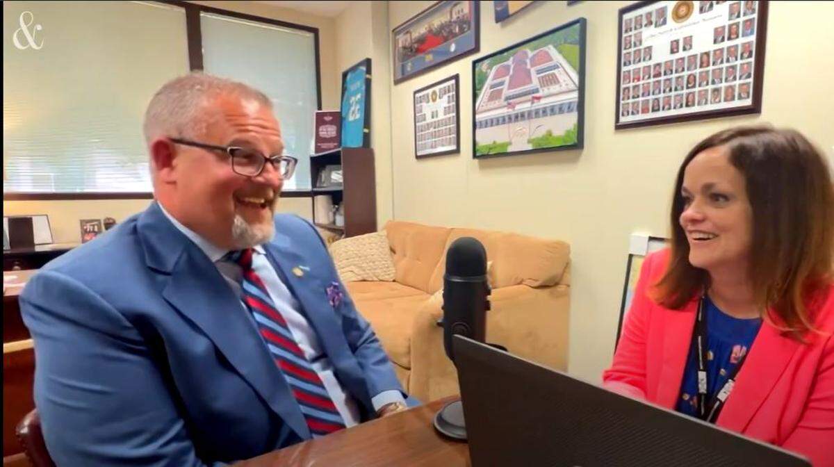 N.C. Sen. Todd Johnson, a Union County Republican, left, talks with News & Observer State Capitol Bureau Chief and Under the Dome podcast host Dawn Vaughan during a recording of the podcast in Johnson’s Legislative Office Building office on Thursday, June 8, 2023 in Raleigh.