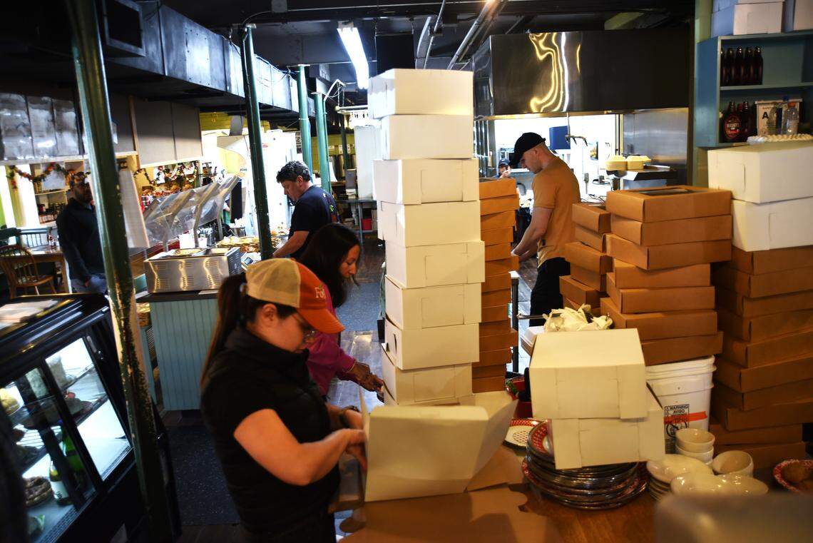 The Thursday before Thanksgiving, empty boxes tower in the Foster’s Market kitchen, ready to be filled with pies.