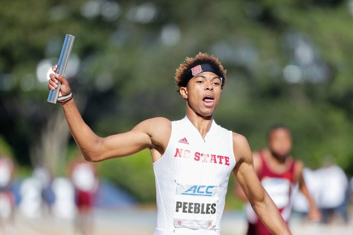 N.C. State’s Dylan Peebles anchored the Wolfpack’s 4x100 team, which won with a time of 39.14 in the 2017 ACC Outdoor Track and Field Championships.