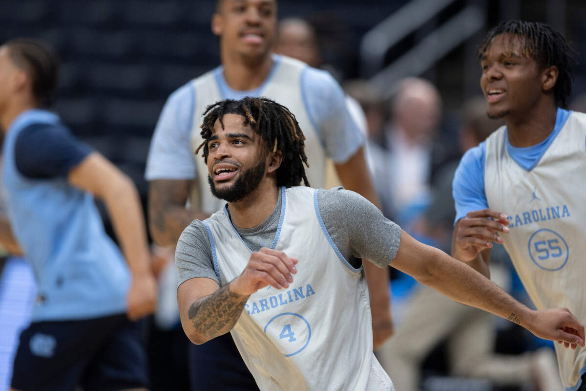 North Carolina’s R.J. Davis warms up for the Tar Heels practice on Wednesday, March 27, 2024 at Crypto.com Arena in Los Angeles, CA.