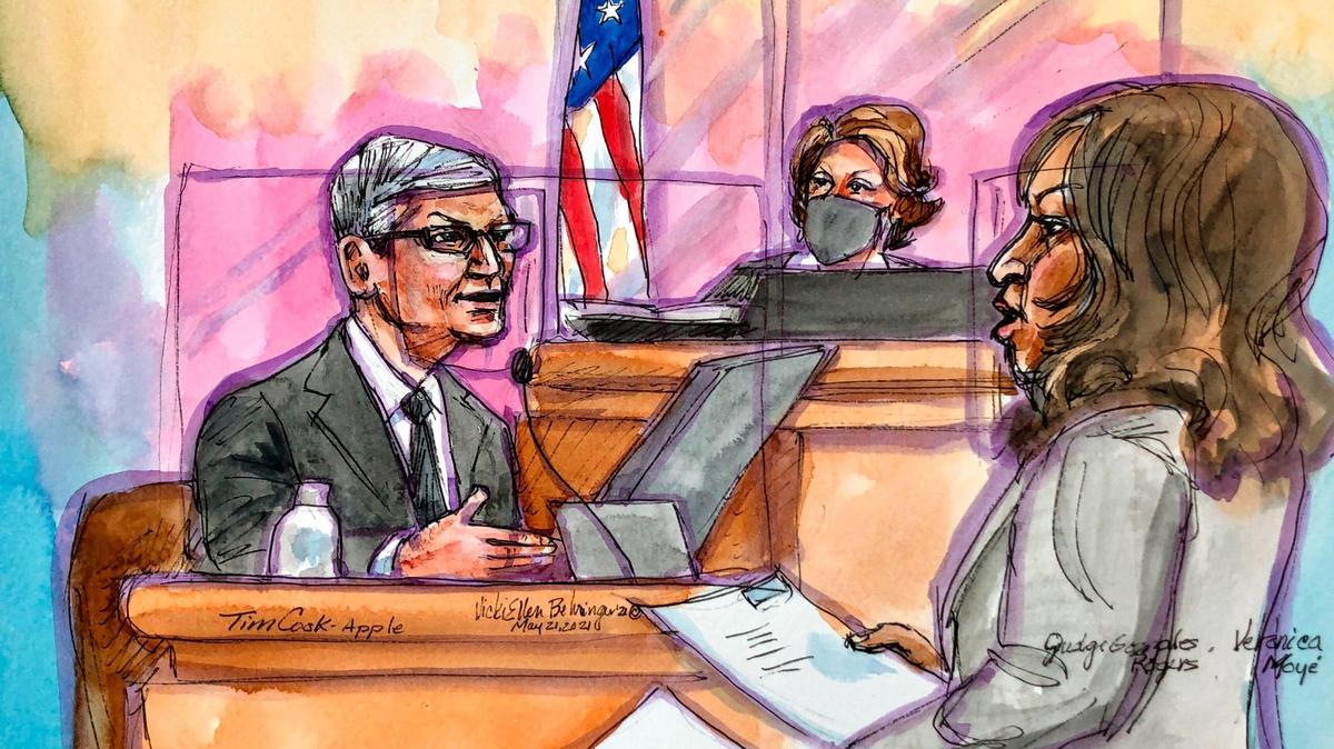 Epic Games achieved a conditional victory Friday in its case against Google’s app store payment policies. The decision follows years of similar litigation between Epic and Apple, as depicted in this artist rendering.
