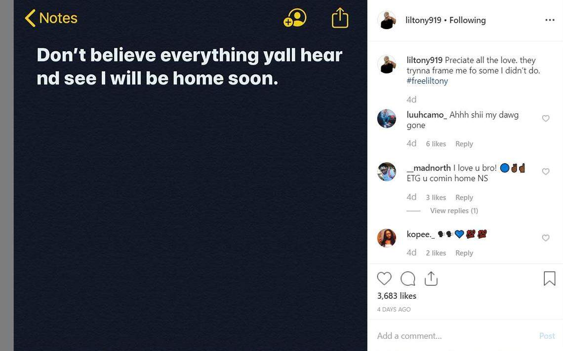 Post that appeared on Antonio “Lil Tony” Davenport’s Instagram timeline around Sunday, Oct. 20, 2019.