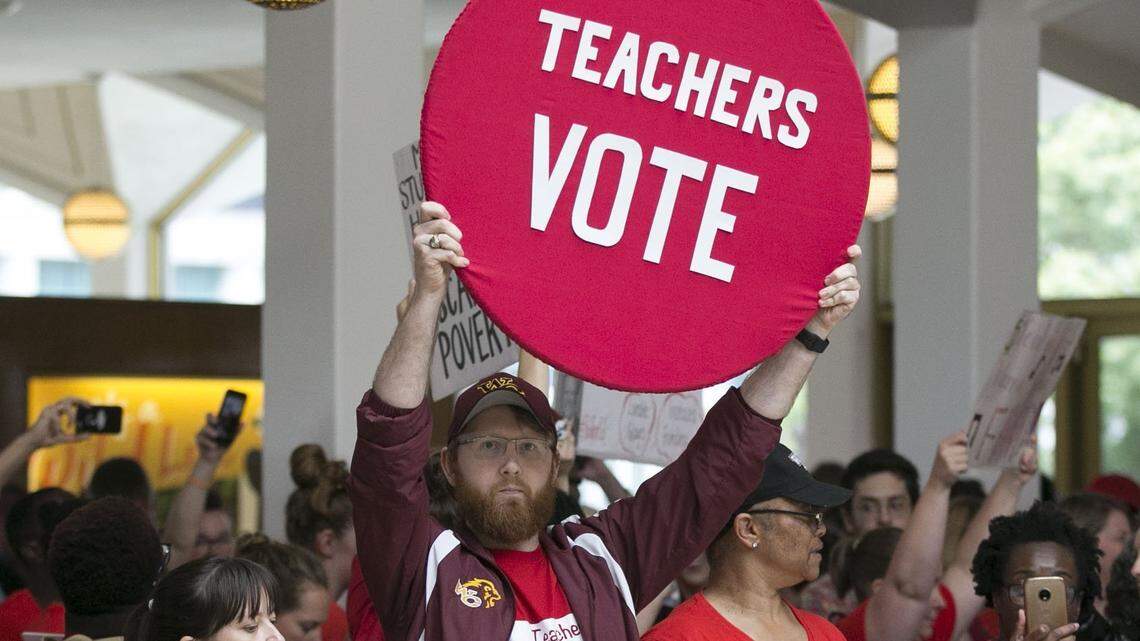 Teachers protest at the General Assembly in Raleigh, N.C. in 2018.