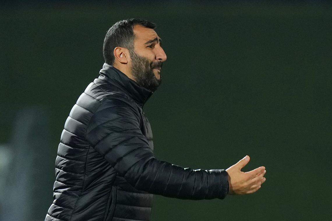 Mak Lind, head coach of BK Hacken, gestures during the UEFA Women's Champions League group stage match between Real Madrid CF and BK Häcken at Estadio Alfredo Di Stefano on Jan. 30, 2024 in Madrid, Spain.
