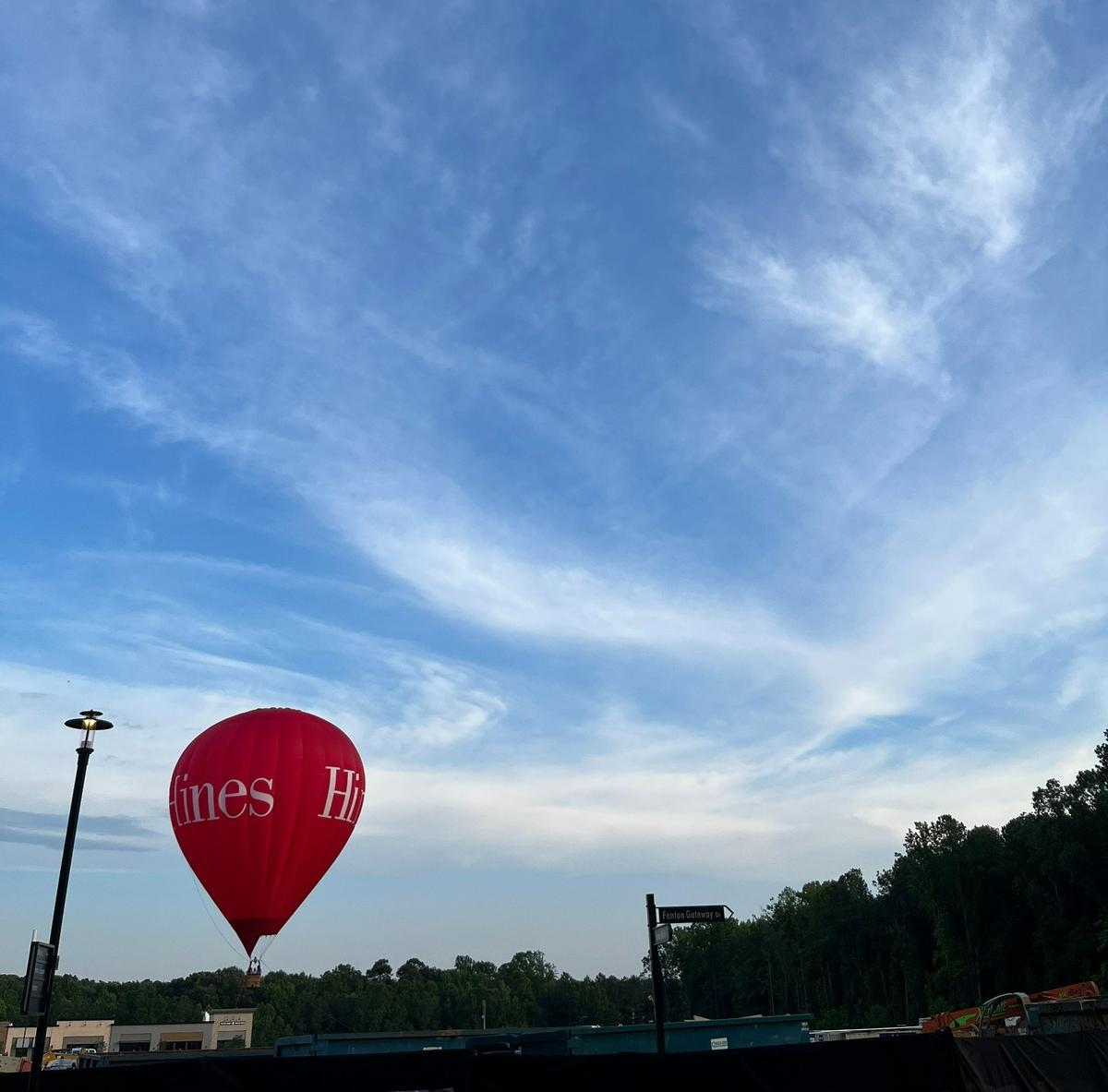 Hines, the real estate investor behind the Fenton development in Cary, had its hot air balloon on hand to celebrate the grand opening on June 2, 2022.