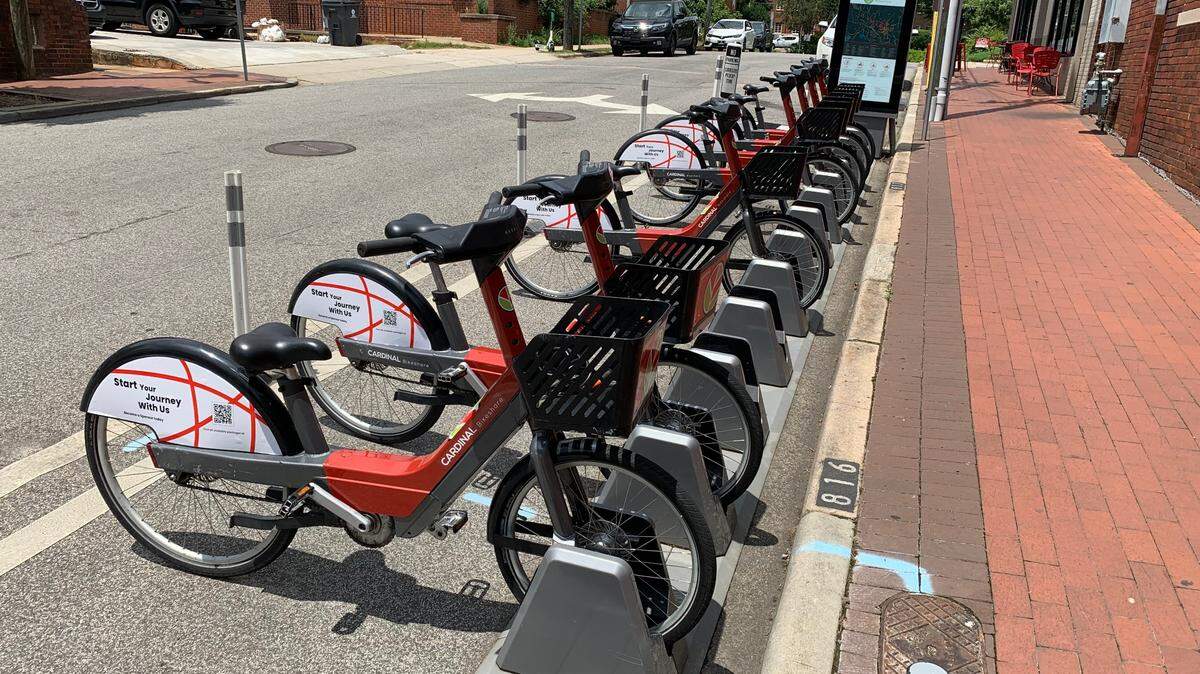 A Cardinal Bikeshare station similar to this one on Horne Street in Raleigh was destroyed by a car early Thursday morning.