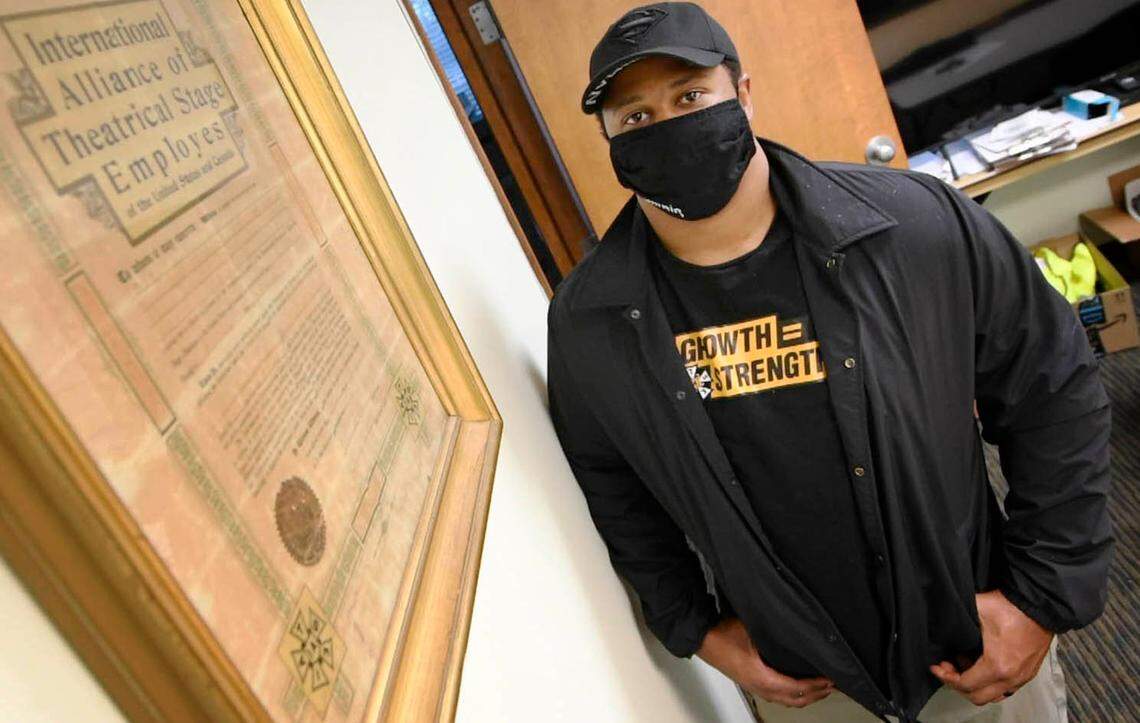 Lorenzo Mack Jr., executive vice president at IATSE Local 322, was photographed in the union offices on Wednesday, September 9, 2020. He applied for the new $300 federal unemployment benefit.