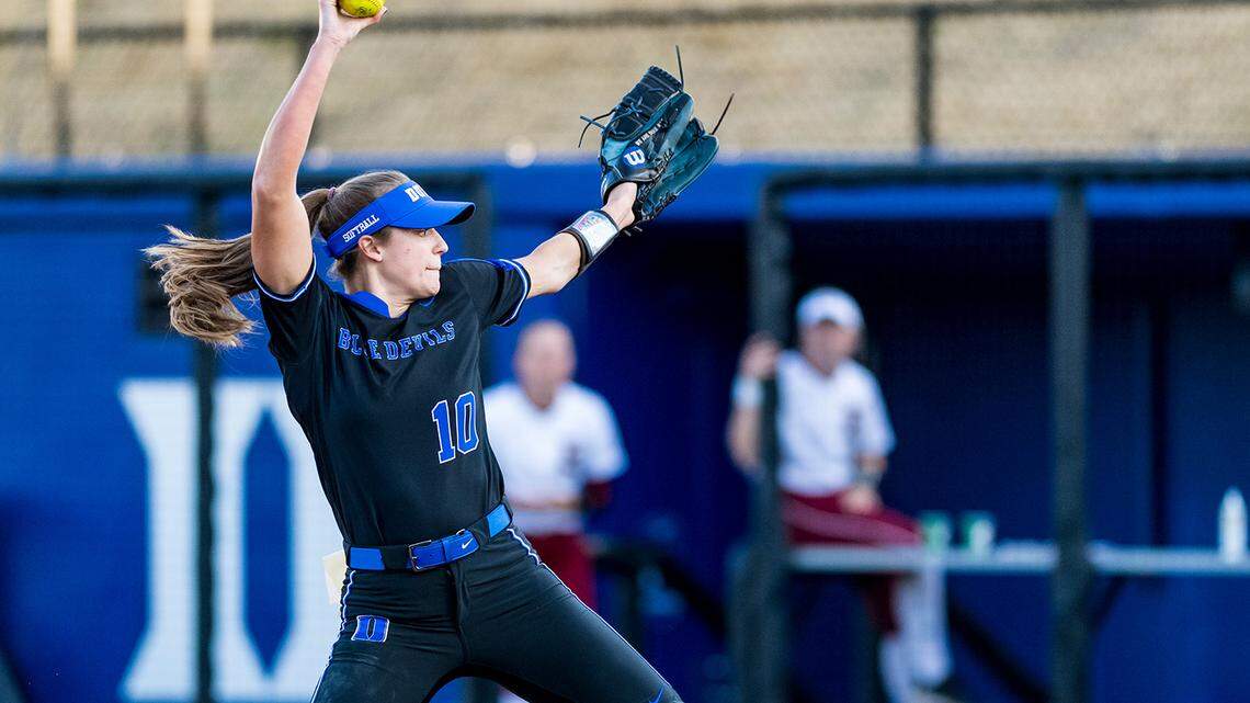 Duke softball pitcher Peyton St. George in action.