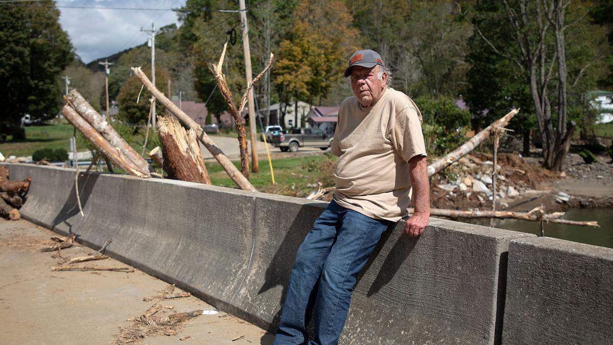 Minneapolis, N.C. resident Bob Tatum, photographed on Wednesday, Oct. 2, 2024, had lived 46 years in his riverfront house before flooding from Hurricane Helene washed it away. He found remnants from his house wedged underneath a bridge about a quarter of a mile away.