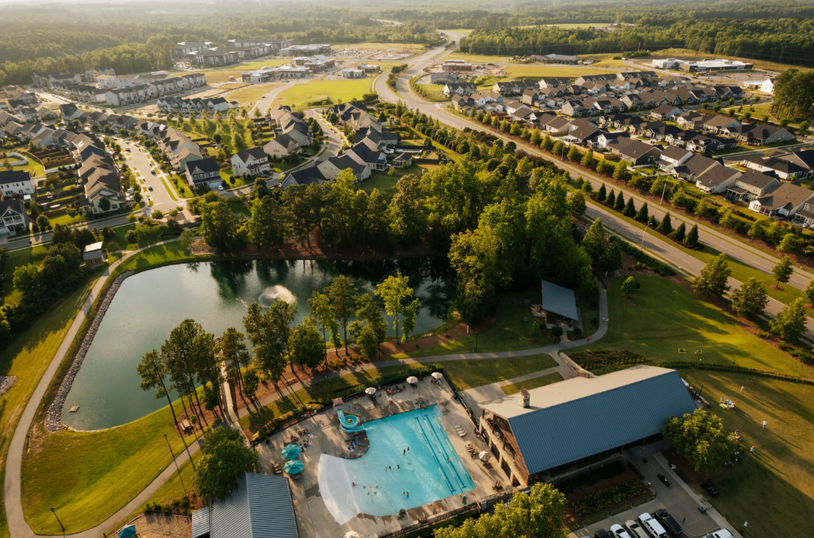 An aerial photo of Wendell Falls, one of the largest master-planned community in the Triangle.