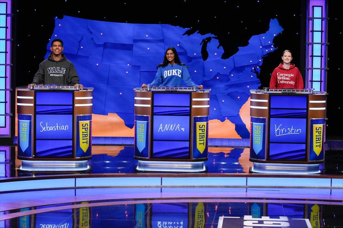 Anna Muthalay, a junior at Duke University, competes in the Jeopardy National College Championship.