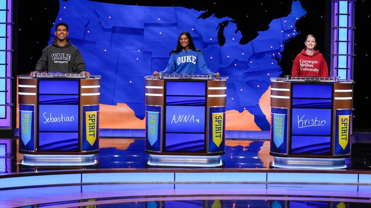 Anna Muthalay, a junior at Duke University, competes in the Jeopardy National College Championship.