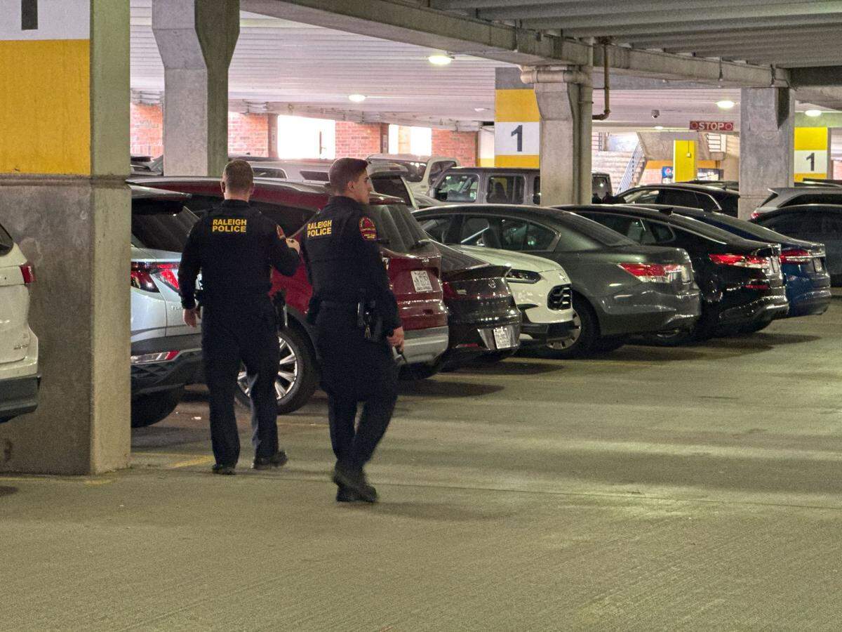 A heavy police presence near the Crabtree Valley Mall in Raleigh, NC, after reports of a shooting on Saturday, Oct. 26, 2024.