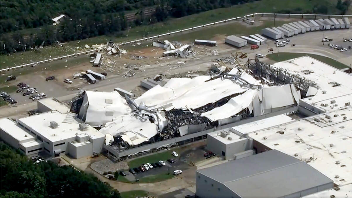 A tornado caused major damage to the Pfizer pharmaceutical plant near Rocky Mount, N.C. Wednesday afternoon, July 19, 2023.