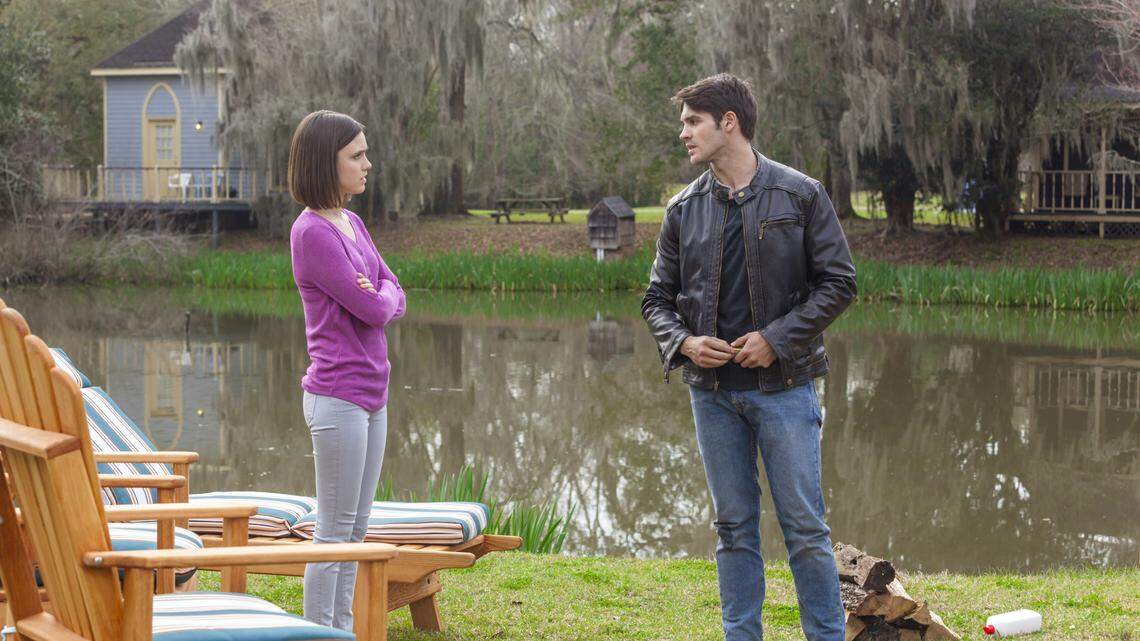 Poppy Drayton, left, and Steven R. McQueen in the Hallmark movie "Home by Spring."