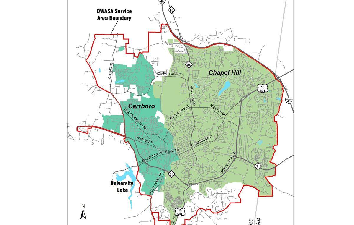 A water main going to the Orange Water And Sewer Authority’s storage tanks broke on Monday, Nov. 5, 2018, and the agency asked customers in Carrboro, Chaperl Hill and the University of North Carolina to cut use back to drinking and hygiene uses until crews could find and fix the break.