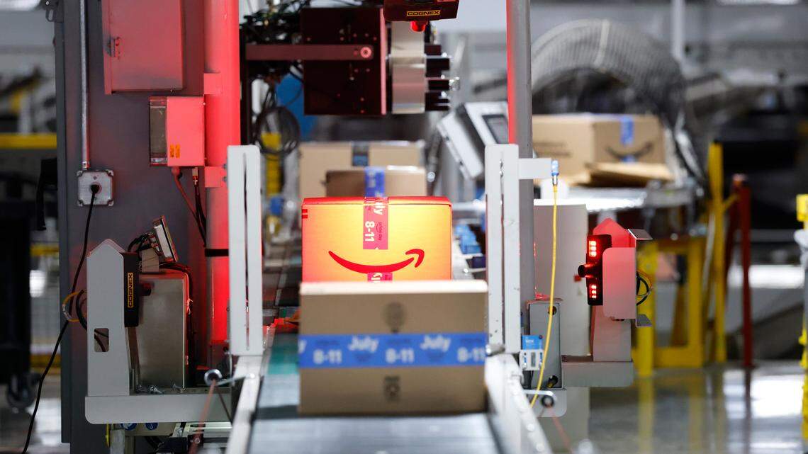 Packages are scanned at RDU1, an Amazon Robotics Fulfillment Center in Garner, N.C., Tuesday, July 1, 2025.
