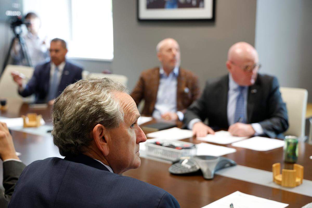 UNC athletics director Bubba Cunningham participates in an emergency Board of Trustees meeting Tuesday, April 7, 2026, where a contract for new basketball coach Michael Malone was discussed.