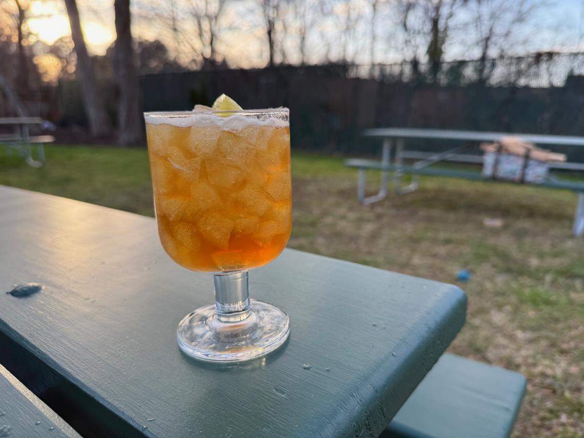 The Fish House Punch, a rum and tea-based cocktail at the new Jean’s By The Sea in Durham.
