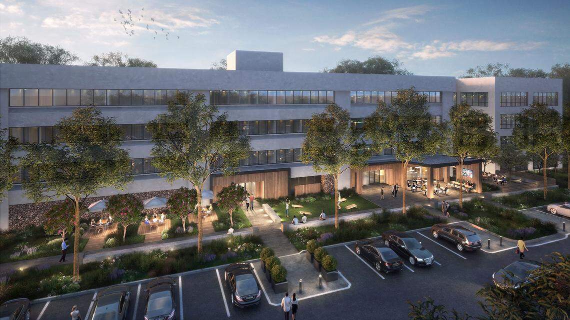 A rendering of The Grove at 2700 and 2710 Wycliff Road north of Lake Boone Trail.