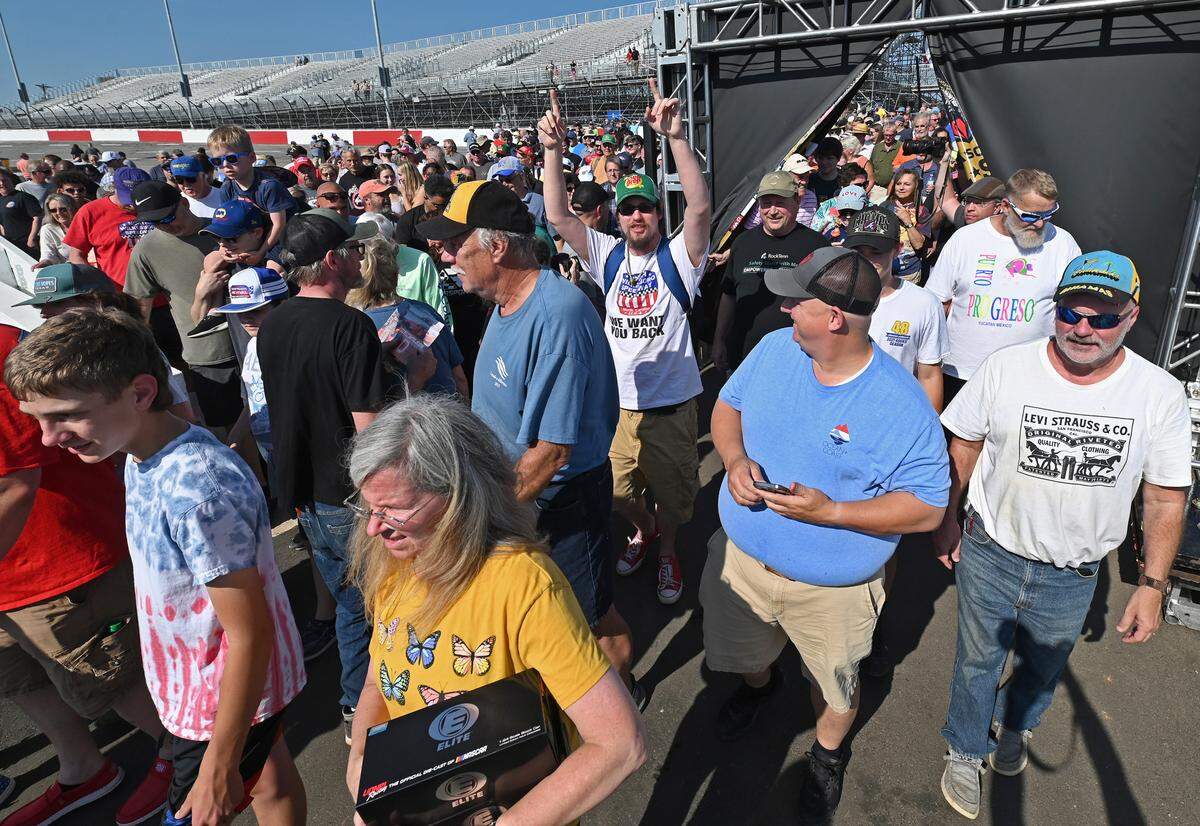 NASCAR fans enter North Wilkesboro Speedway on Wednesday, May 10, 2023. The speedway held an open house for fans to see the new renovations to the track. North Wilkesboro Speedway will host the NASCAR All-Star race on Sunday, May 21, 2023. The last race ran at the speedway was in 1996.