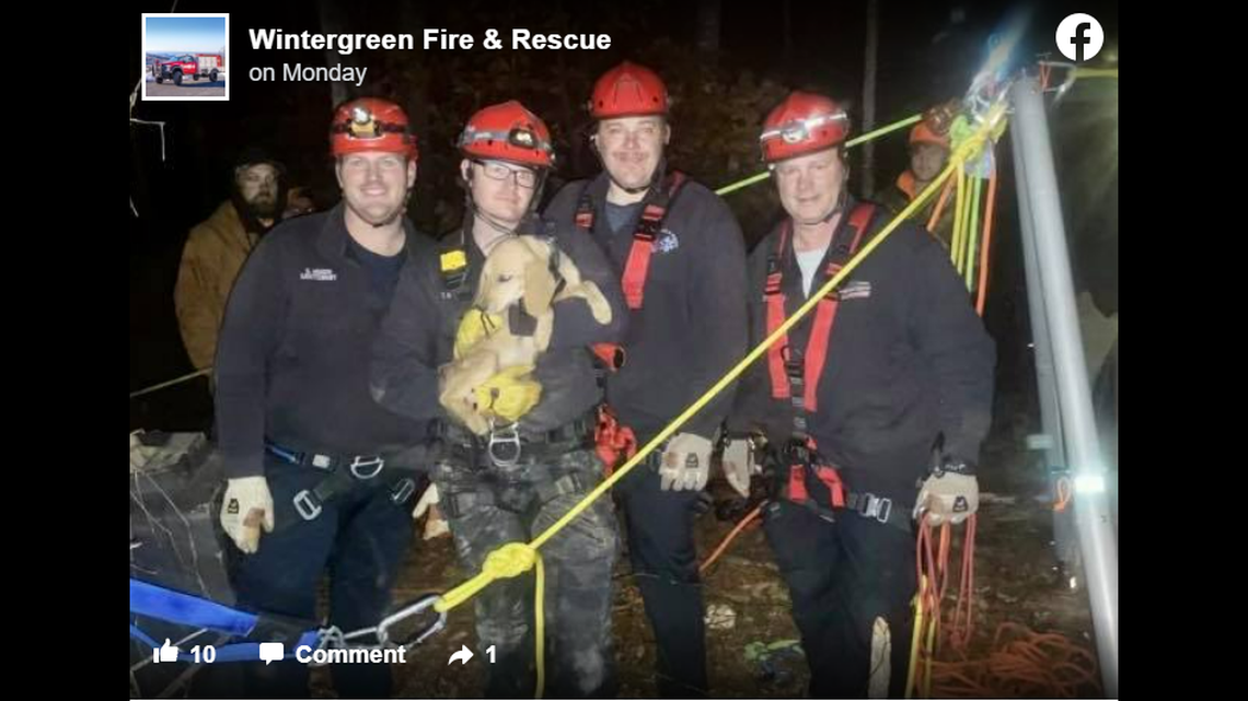 Crews rescued a missing dog, named Dusty, who had fallen into an abandoned mine shaft in Virginia.