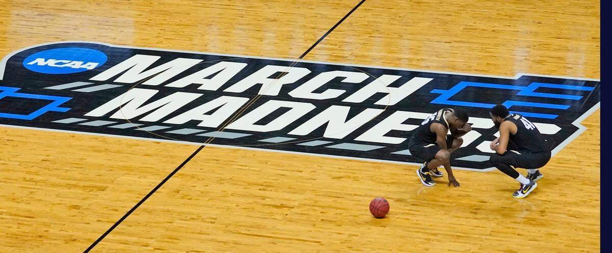 Colorado guard McKinley Wright IV, left, and teammate Colorado forward Jeriah Horne (41) commiserate after their 71-53 loss to Florida State after a second-round game in the NCAA college basketball tournament at Farmers Coliseum in Indianapolis, Monday, March 22, 2021. 