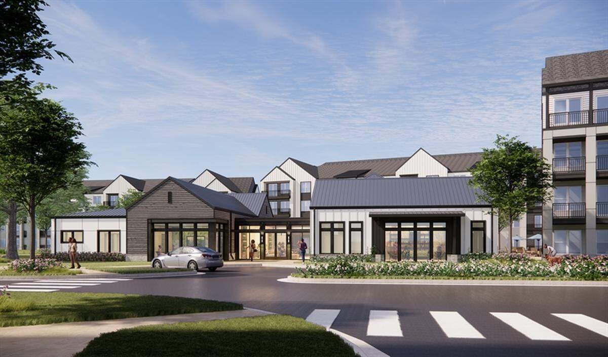 A rendering of the clubhouse at the 400-unit community planned for Hopson Road in southwest Durham.