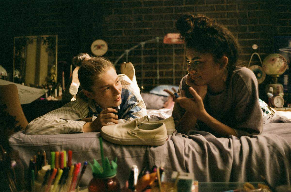 Hunter Schafer, left, as Jules, and Zendaya as Rue in the HBO series “Euphoria.”