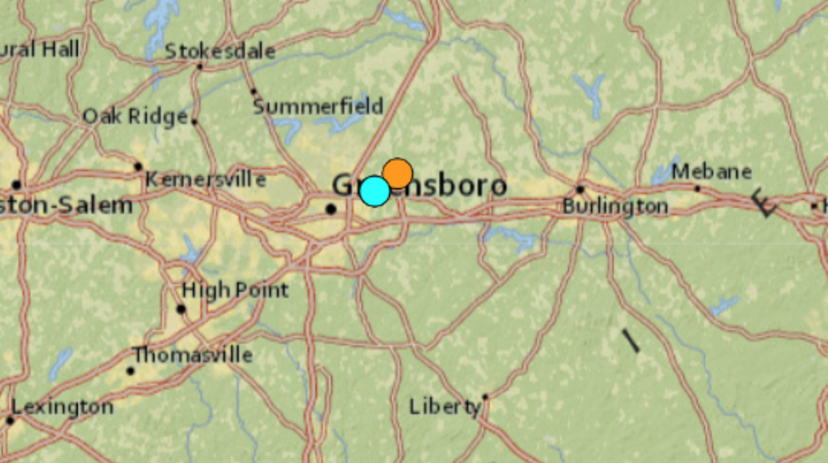 Two earthquakes were reported overnight near Greensboro, North Carolina, according to the U.S Geological Survey.