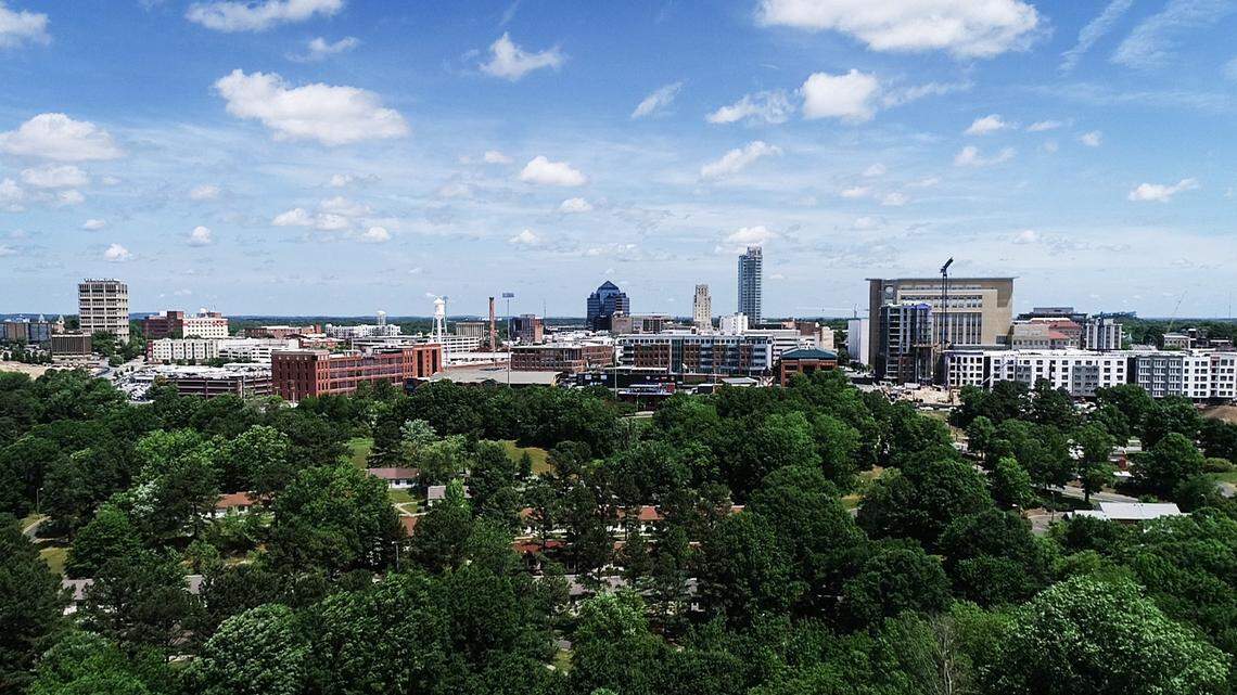The skyline of Durham, N.C., photographed in 2018.
