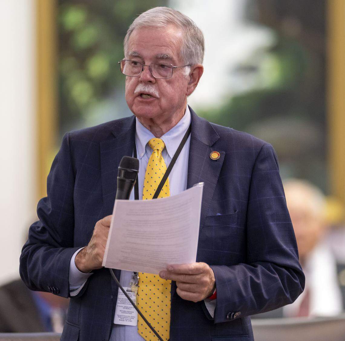 Rep. Donny Lambeth of Forsyth County speaks during debate on House Bill 696 before its passage in the House on Wednesday, April 22, 2026 in Raleigh, N.C.