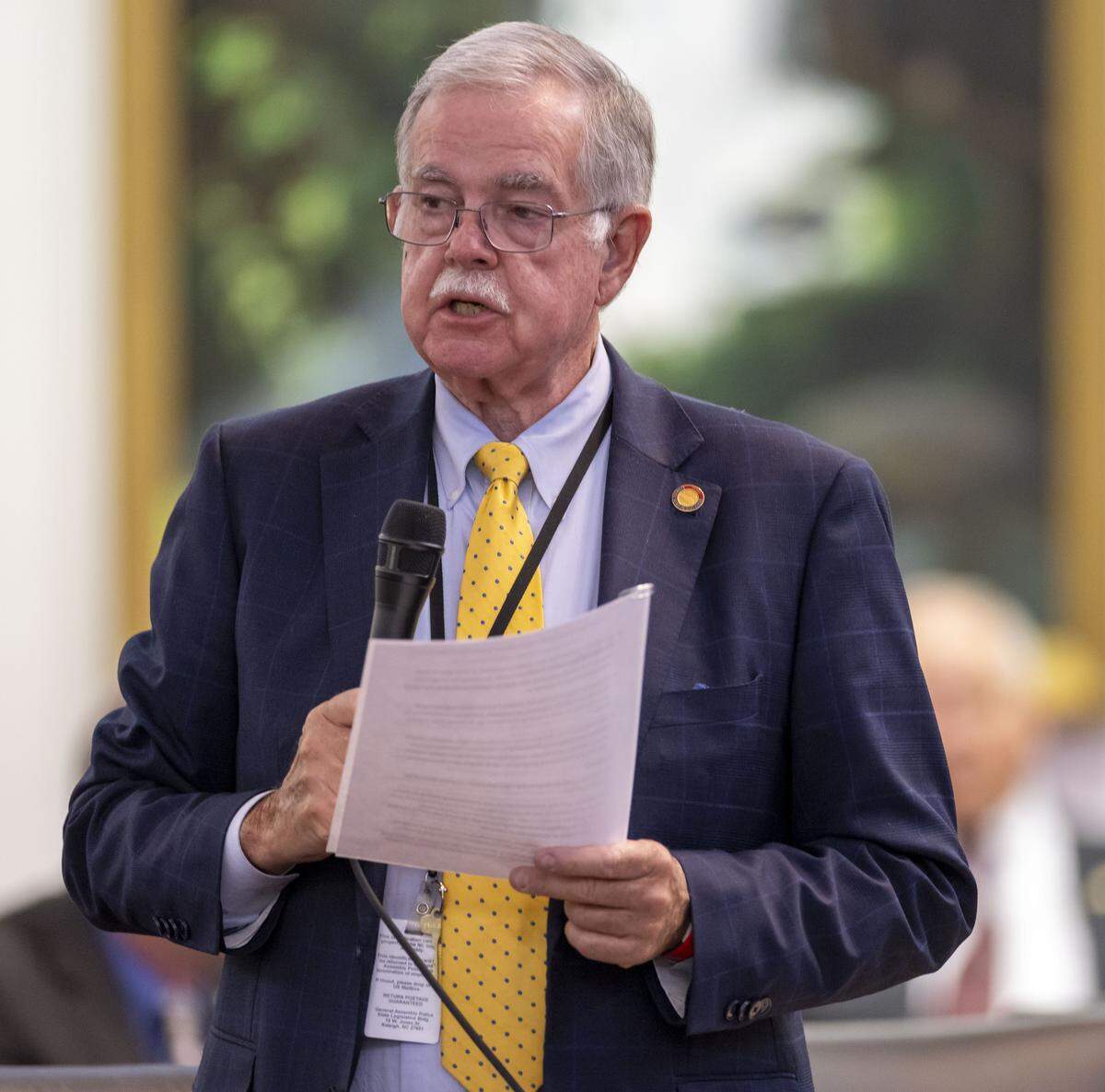 Rep. Donny Lambeth of Forsyth County, speaks during a debate in the House on Wednesday, April 22, 2026 in Raleigh, N.C. Lambeth is a top budget writer.