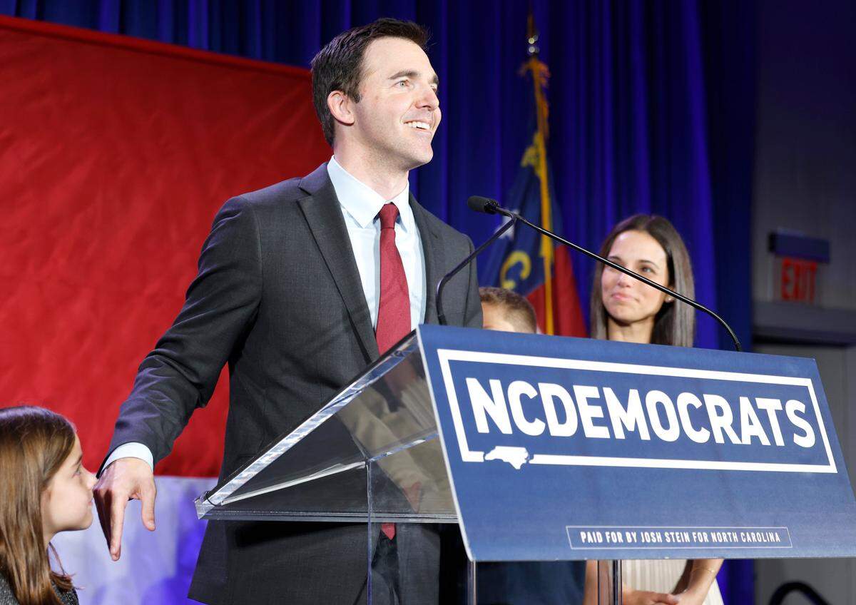 Attorney General-elect Jeff Jackson addresses the crowd during a North Carolina Democratic Party election night event at the Marriott City Center in Raleigh, N.C., Tuesday, Nov. 5, 2024.